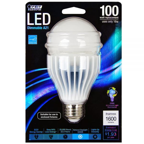 Feit - LED - 16 Watts - Omni Directional Dimmable - 5000K - Warm White - 120V - E26 Base - 1600 Lumens